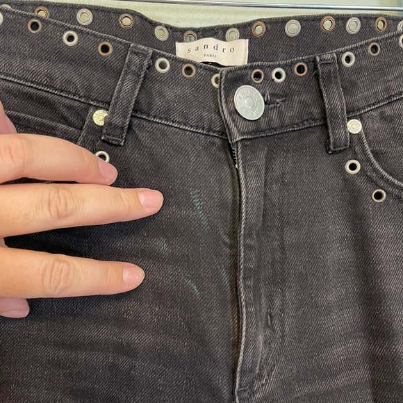 Sandro Women's Embellished Eyelets High Rise Denim Skinny Jeans Black Size 34 - Picture 4 of 12